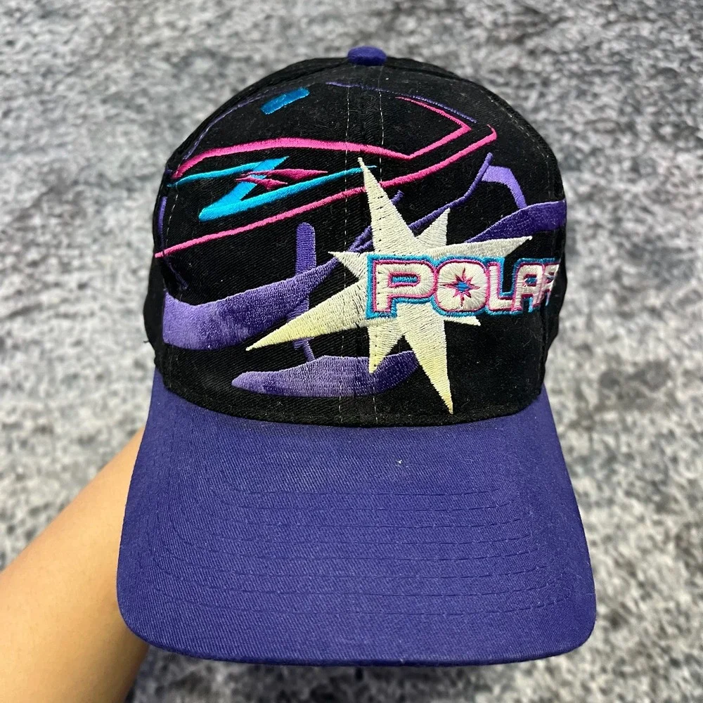Vintage Team Polaris Racing Hat‎ Snap Back Black Purple Embroidered 90s